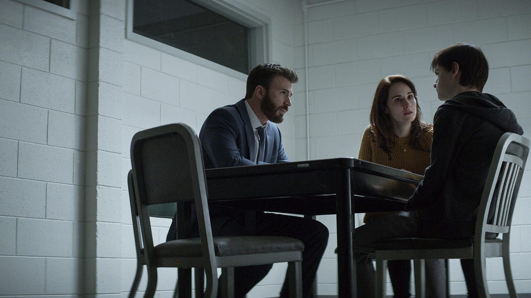 Chris Evans, Michelle Dockery, and Jaeden Martell, Defending Jacob