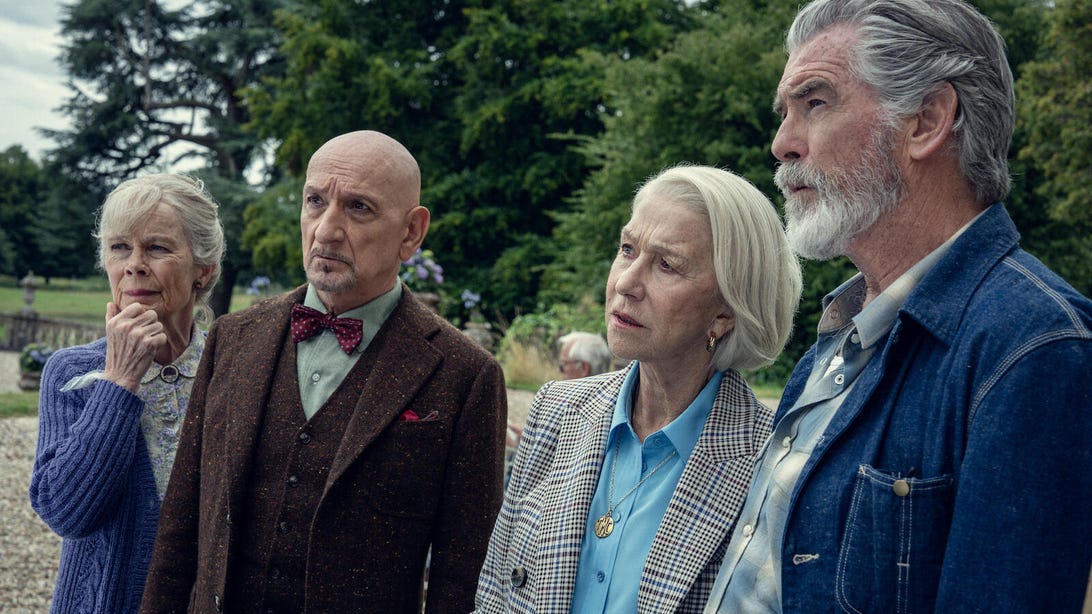 Celia Imrie, Sir Ben Kingsley, Helen Mirren, and Pierce Brosnan, The Thursday Murder Club